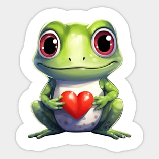 Valentine Frog Holding Heart Sticker